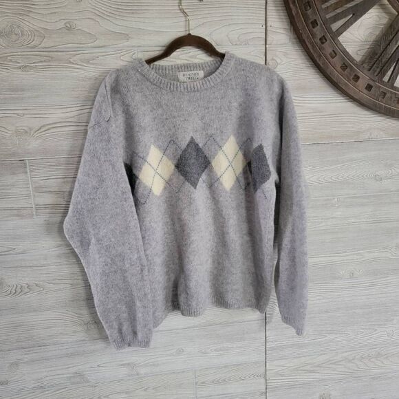 Heather Tweed Wool Shetland Argyle Sweater Mens SZ M Grey - Picture 1 of 5